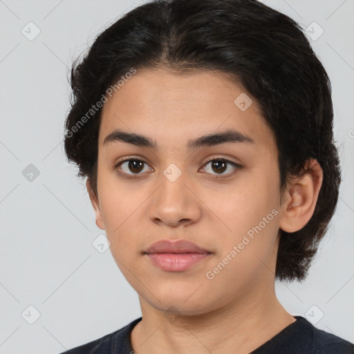 Neutral asian young-adult female with medium  brown hair and brown eyes