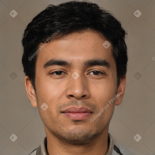 Neutral asian young-adult male with short  black hair and brown eyes