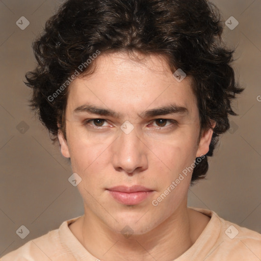 Neutral white young-adult male with medium  brown hair and brown eyes