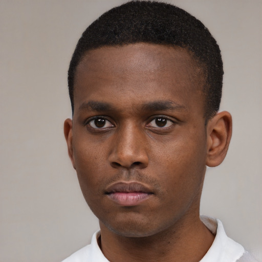 Neutral black young-adult male with short  brown hair and brown eyes