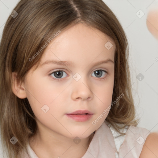 Neutral white child female with medium  brown hair and brown eyes