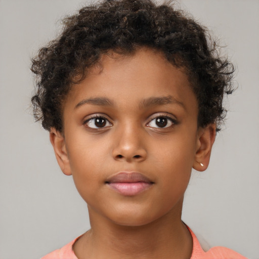 Neutral black child female with short  brown hair and brown eyes