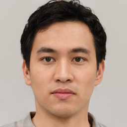 Neutral asian young-adult male with short  black hair and brown eyes