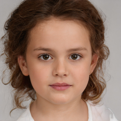 Neutral white child female with medium  brown hair and brown eyes