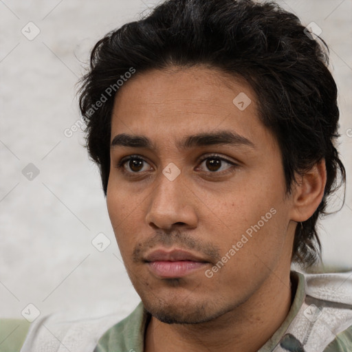 Neutral white young-adult male with short  black hair and brown eyes