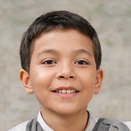 Joyful white child male with short  brown hair and brown eyes