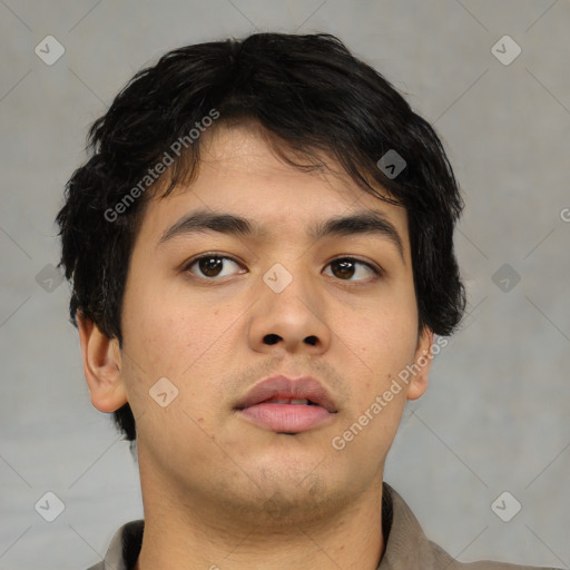 Neutral asian young-adult male with short  brown hair and brown eyes