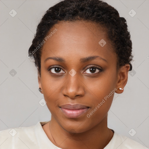 Neutral black young-adult female with short  brown hair and brown eyes