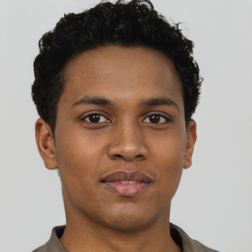 Neutral black young-adult male with short  brown hair and brown eyes