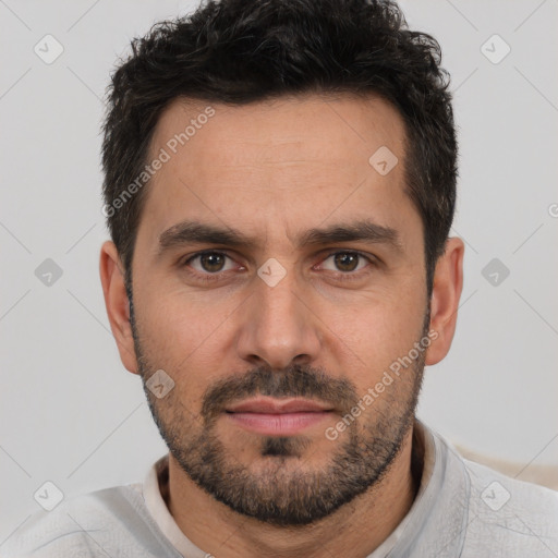 Neutral white adult male with short  brown hair and brown eyes