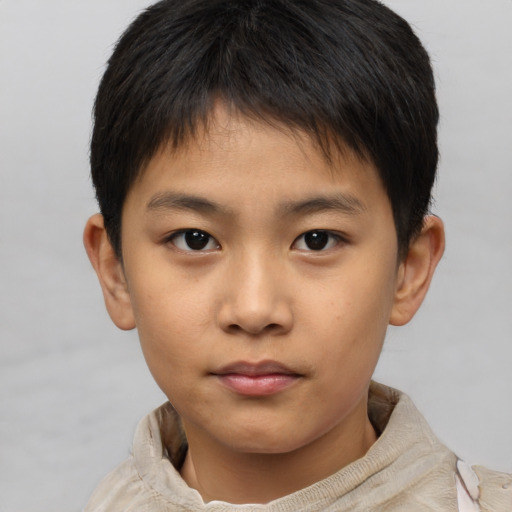 Neutral asian child male with short  brown hair and brown eyes