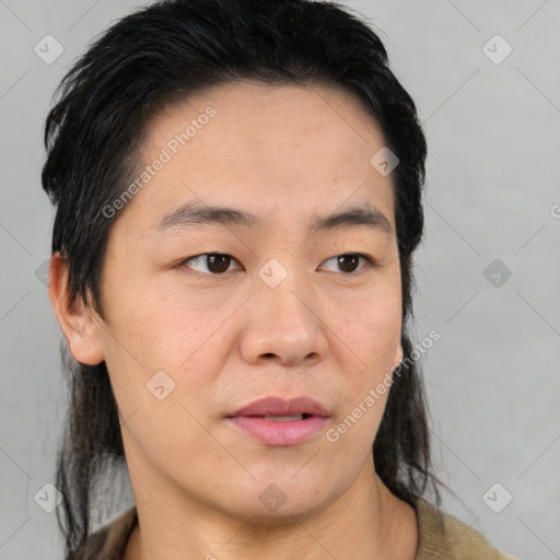 Neutral asian young-adult male with short  black hair and brown eyes