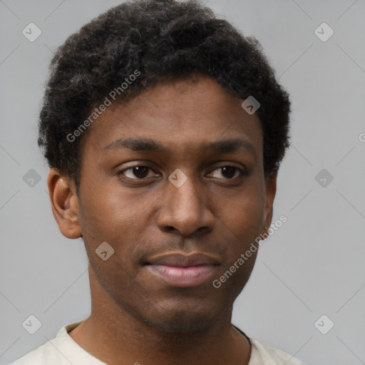 Neutral black young-adult male with short  brown hair and brown eyes