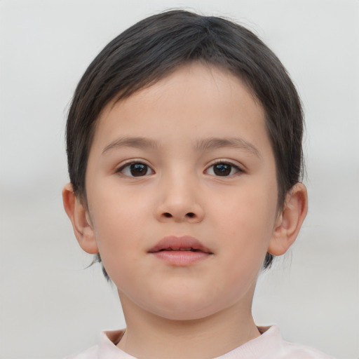 Neutral asian child female with short  brown hair and brown eyes