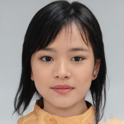Neutral asian child female with medium  brown hair and brown eyes