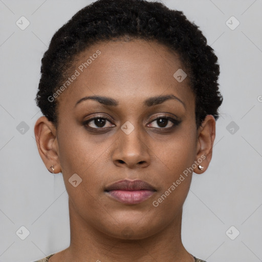 Neutral black young-adult female with short  brown hair and brown eyes