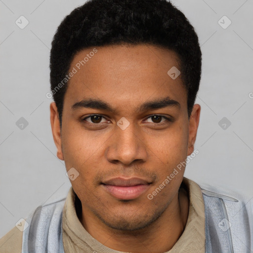 Neutral white young-adult male with short  black hair and brown eyes