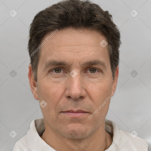 Neutral white adult male with short  brown hair and brown eyes