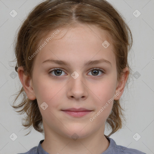 Neutral white child female with medium  brown hair and brown eyes