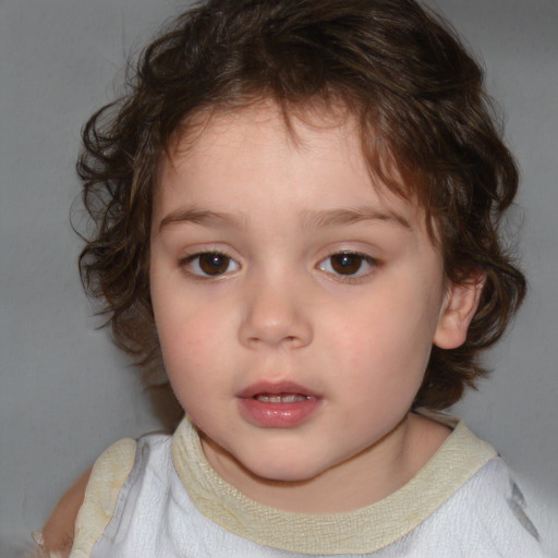 Neutral white child female with medium  brown hair and brown eyes