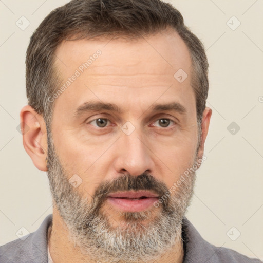 Neutral white adult male with short  brown hair and brown eyes