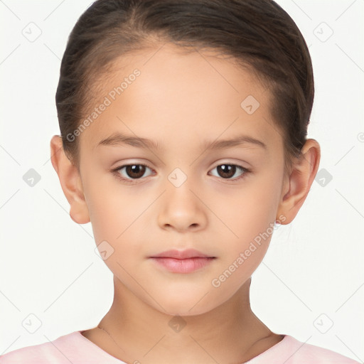 Neutral white child female with short  brown hair and brown eyes