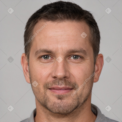 Neutral white adult male with short  brown hair and brown eyes