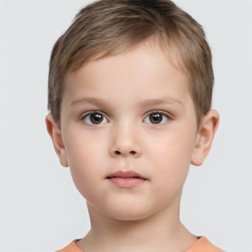 Neutral white child male with short  brown hair and brown eyes