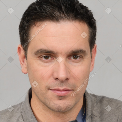 Neutral white adult male with short  brown hair and brown eyes