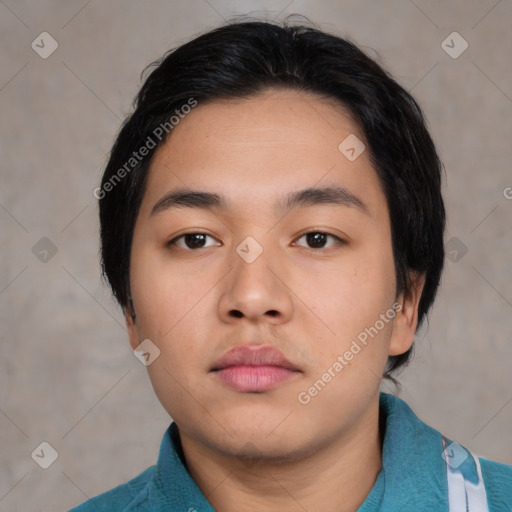 Neutral asian young-adult male with short  black hair and brown eyes