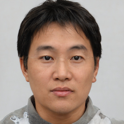 Neutral asian young-adult male with short  brown hair and brown eyes