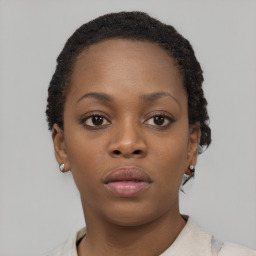 Neutral black young-adult female with short  brown hair and brown eyes