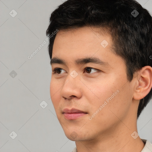 Neutral asian young-adult male with short  black hair and brown eyes