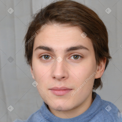 Neutral white young-adult male with medium  brown hair and brown eyes