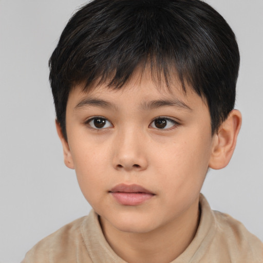 Neutral asian child male with short  brown hair and brown eyes