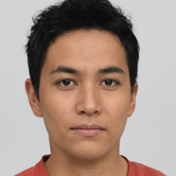 Neutral asian young-adult male with short  black hair and brown eyes