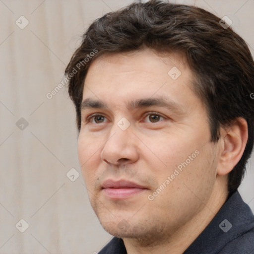 Neutral white adult male with short  brown hair and brown eyes