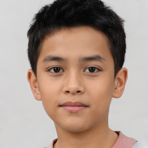 Neutral asian child male with short  brown hair and brown eyes