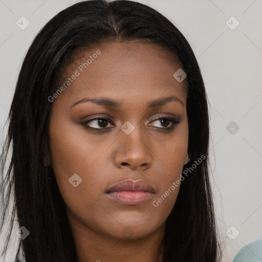 Neutral asian young-adult female with long  brown hair and brown eyes