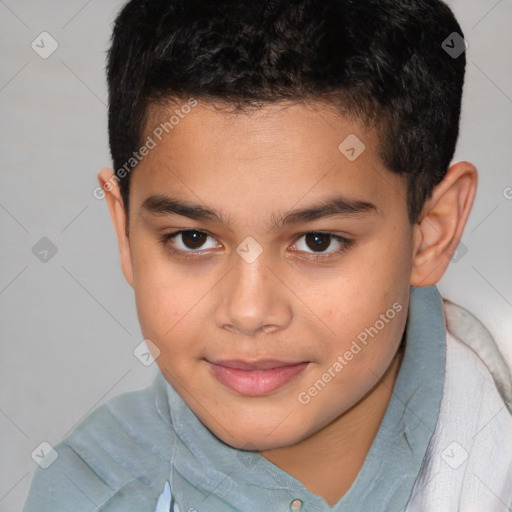 Joyful white child male with short  brown hair and brown eyes