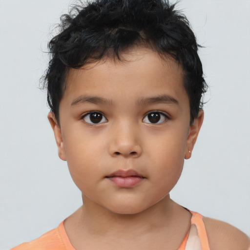 Neutral asian child male with short  brown hair and brown eyes
