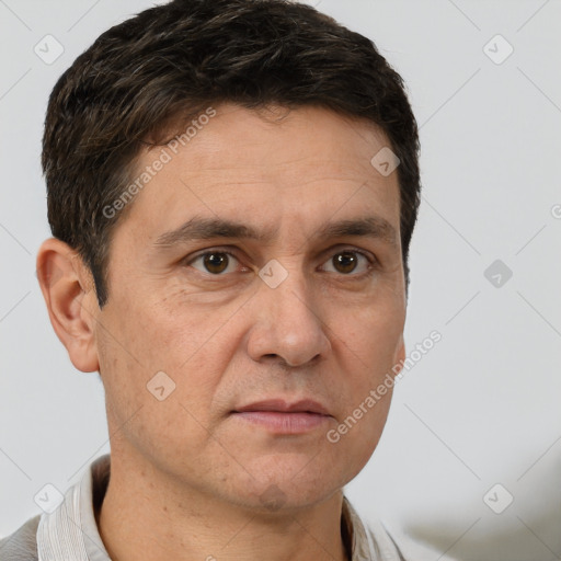 Neutral white adult male with short  brown hair and brown eyes