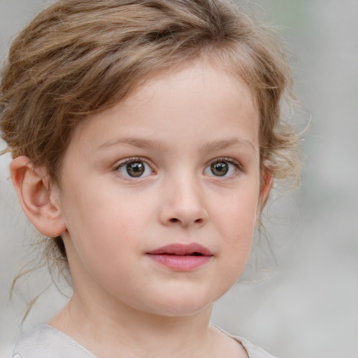 Neutral white child female with medium  brown hair and blue eyes