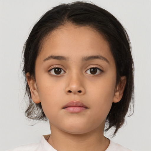 Neutral asian child female with medium  brown hair and brown eyes