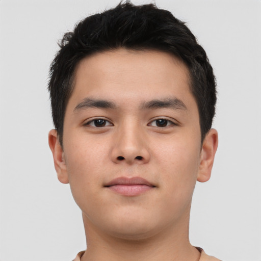 Neutral asian young-adult male with short  brown hair and brown eyes