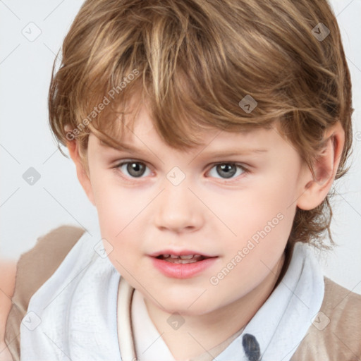 Neutral white child female with medium  brown hair and grey eyes