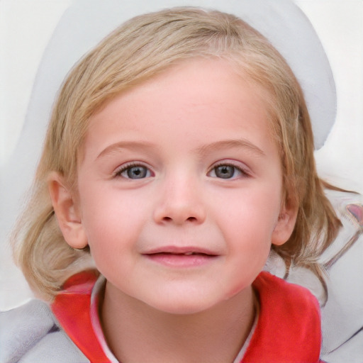 Neutral white child female with medium  brown hair and blue eyes