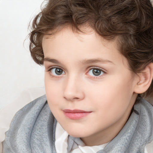 Neutral white child female with medium  brown hair and blue eyes