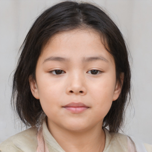 Neutral asian child female with medium  brown hair and brown eyes