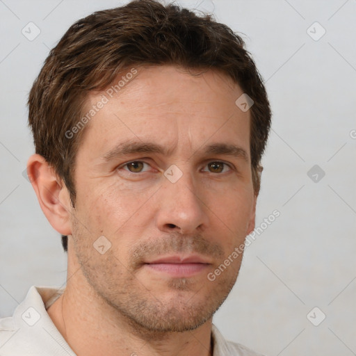 Neutral white adult male with short  brown hair and brown eyes